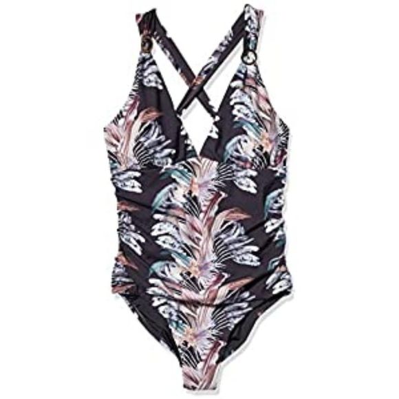BCBGMAXAZRIA Women's Shirred V-Neck Swimsuit
